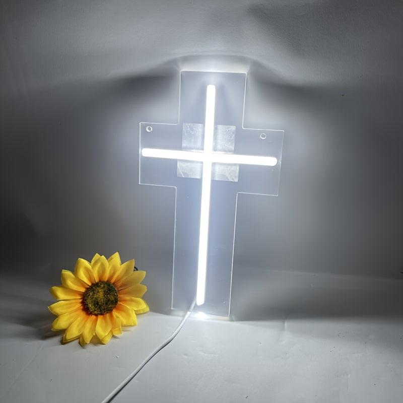 LED Neon Cross Sign 9.4x5.3 Inches Touch Switch USB Wall Decor for Home and Events