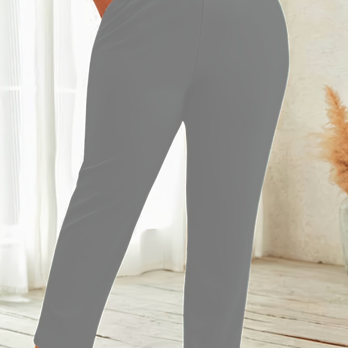 Women Plus Size Stretch Straight-Leg Pants Green Mid-Rise Casual