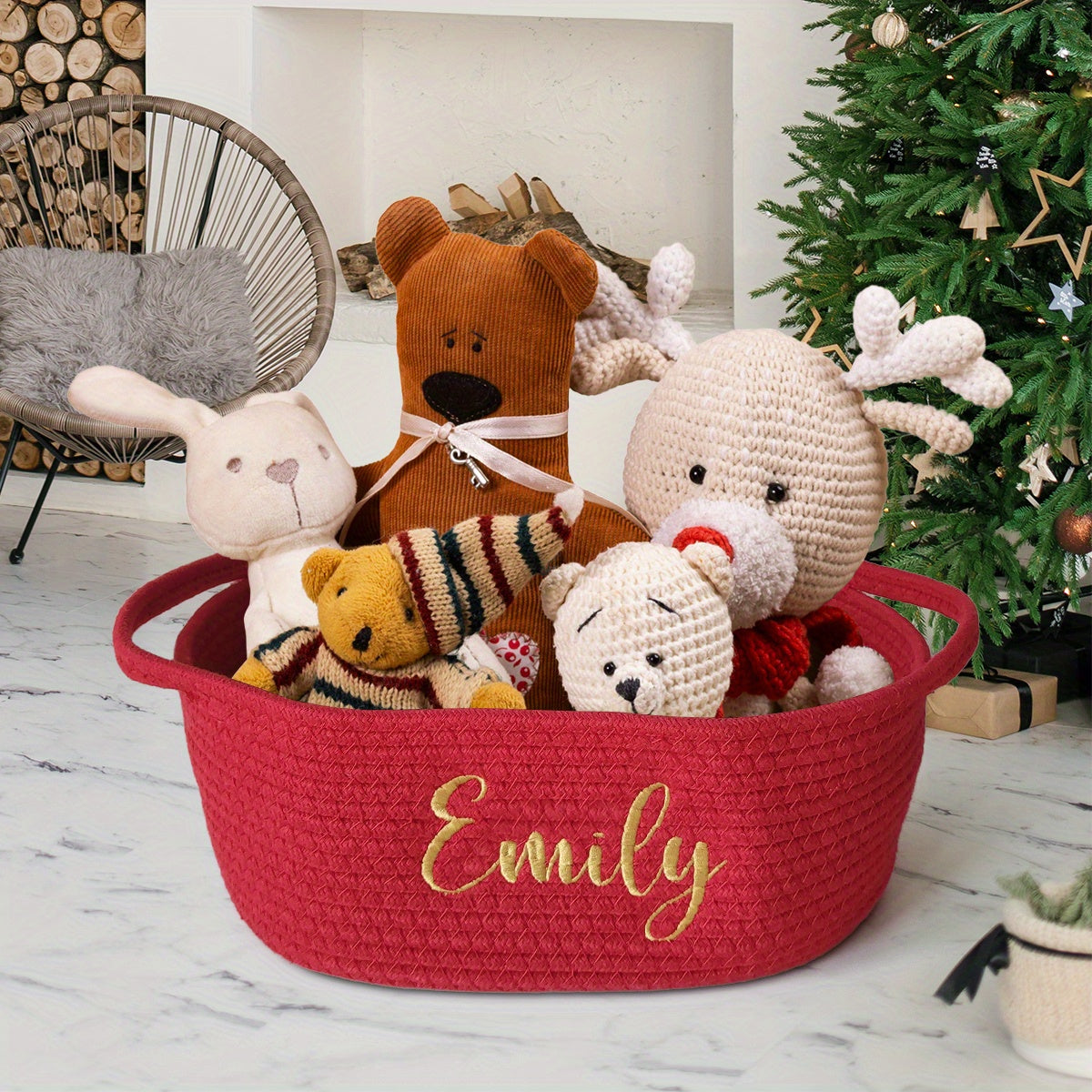 Personalized Cotton Gift Basket with Custom Embroidery, Handle, 30.48cm x 20.32cm