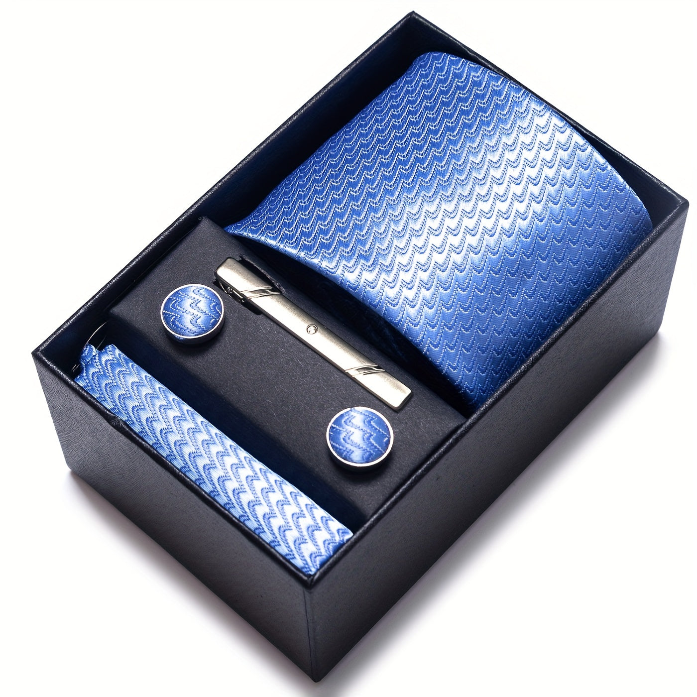 Men's Accessories Set Tie Pocket Square Cufflinks Necktie Gift Box for Celebration