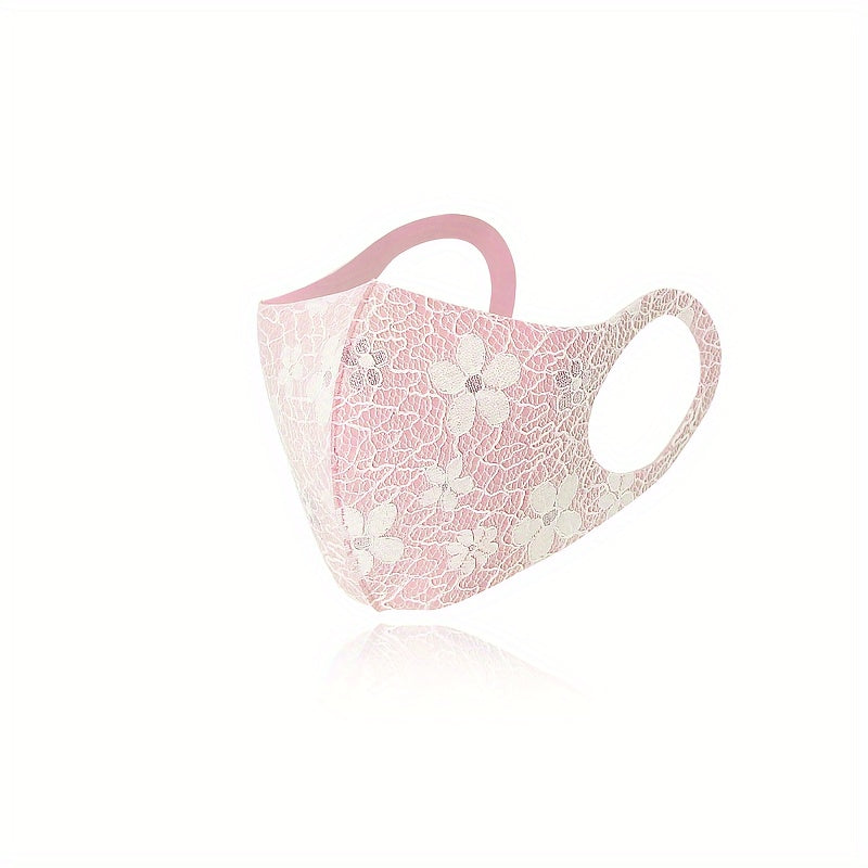 Lace Face Mask Set Floral Design Reusable Breathable for Outdoor Sun Protection