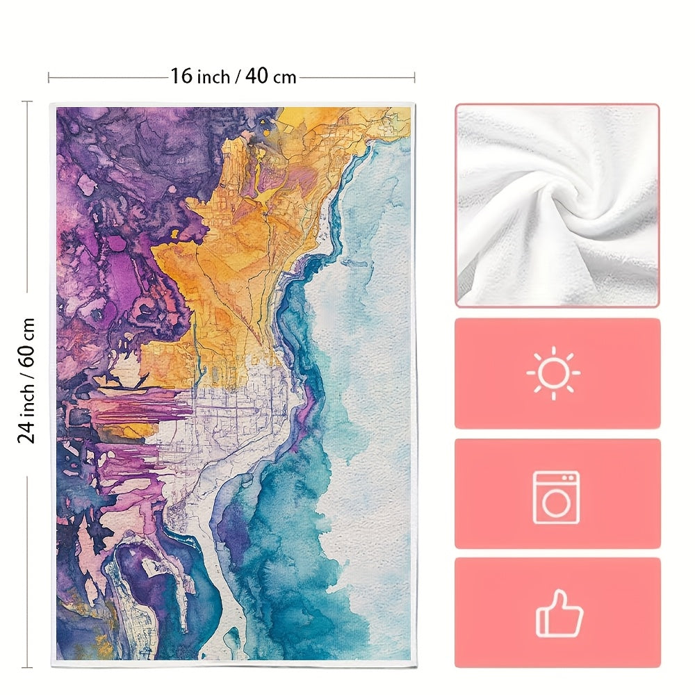 Set of 2 Vibrant New Jersey Map Kitchen Towels, Absorbent, Machine Washable