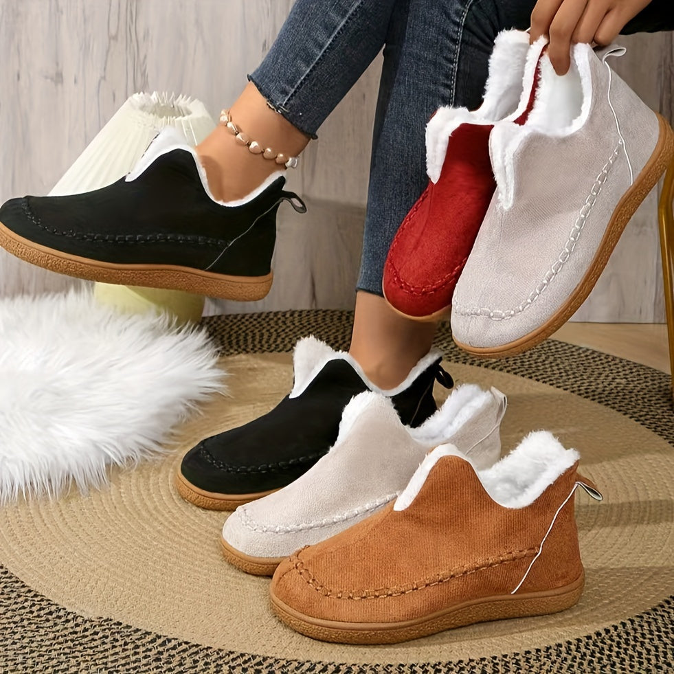 Women's Winter Fleece Lined Short Boots Rubber Sole Casual Slip-On