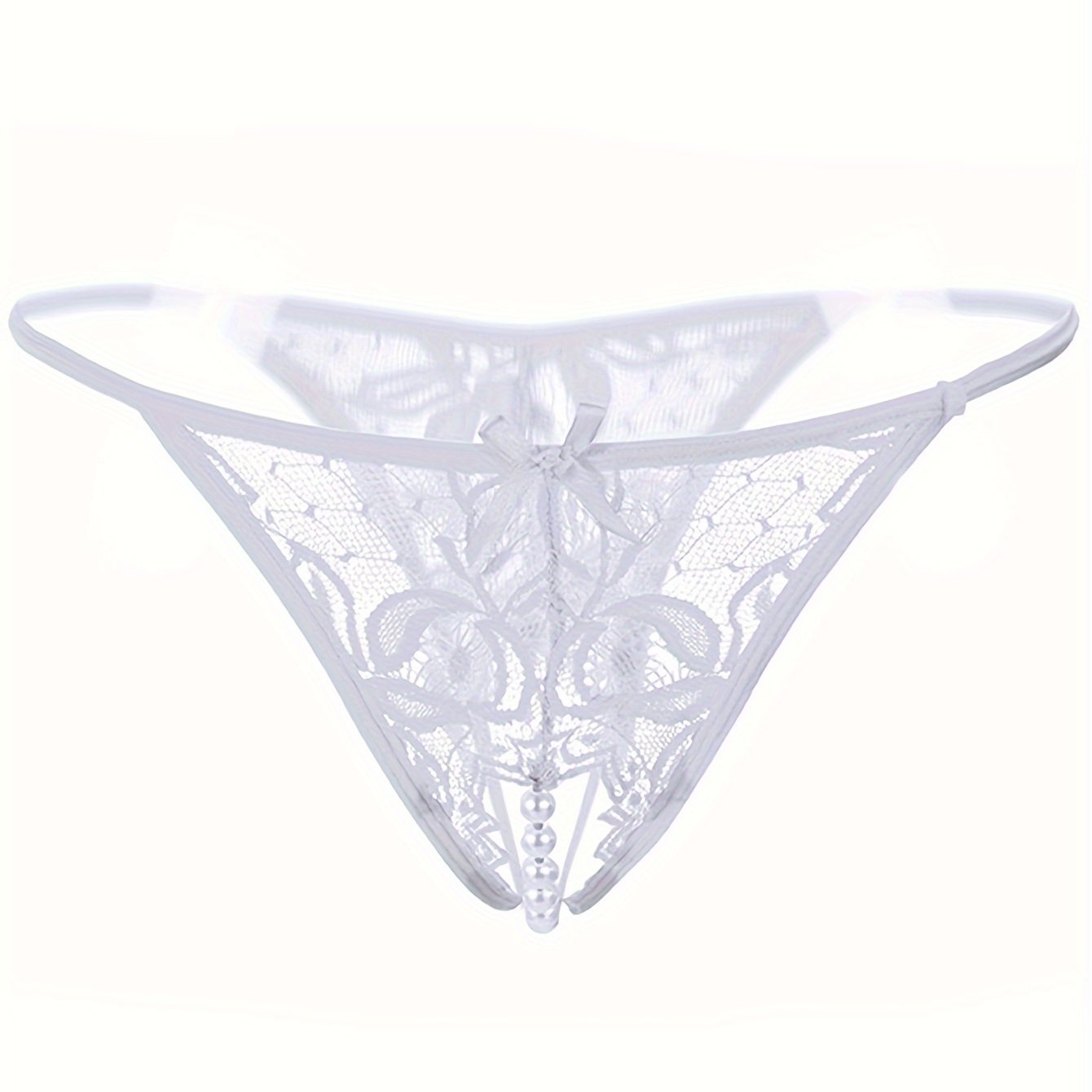 Lace G-String Thongs for Women Open Crotch Semi-Sheer Knit Fabric Adult Lingerie