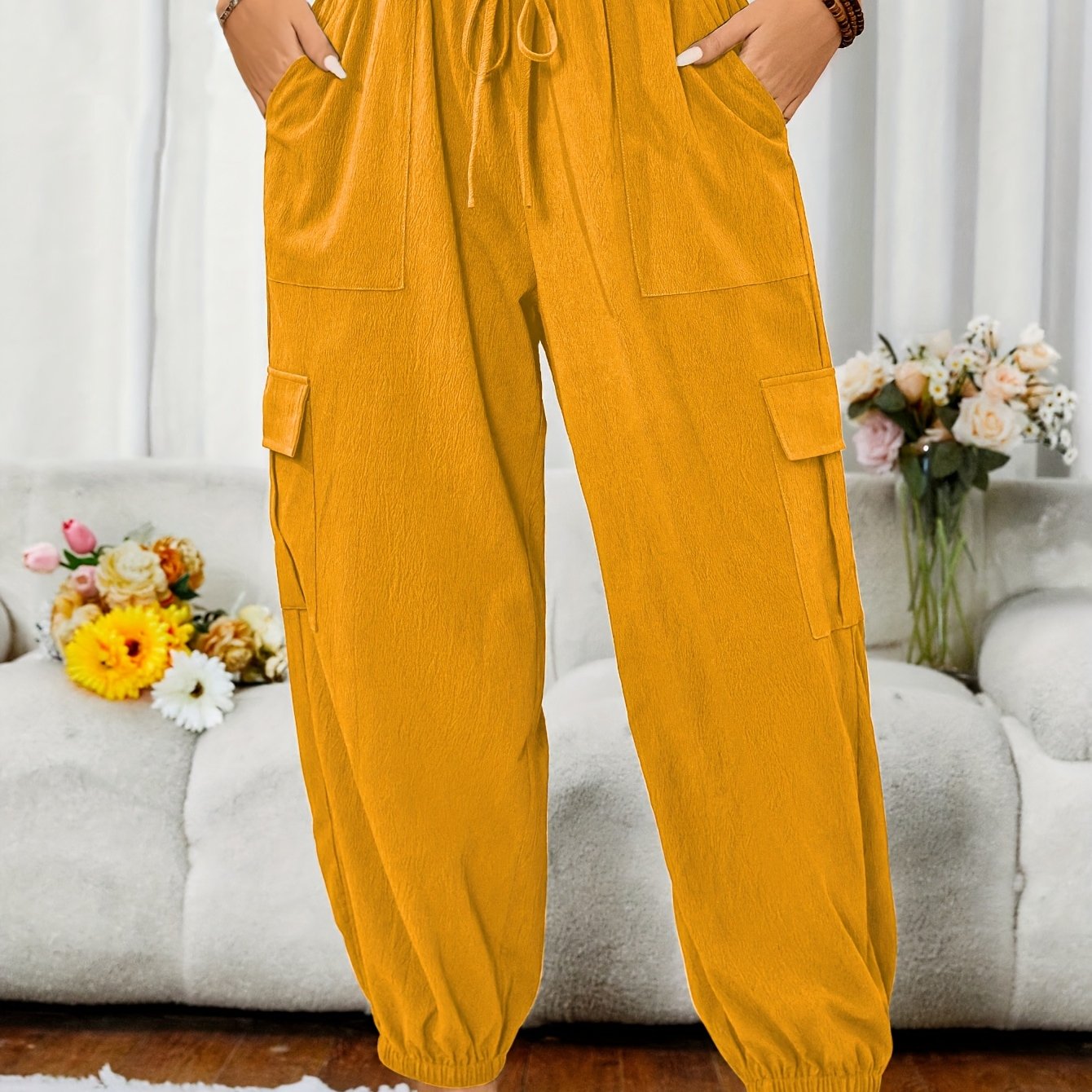 Plus Size Women's Jogger Pants Dark Grey Non-Stretchy Casual Lounge Trousers