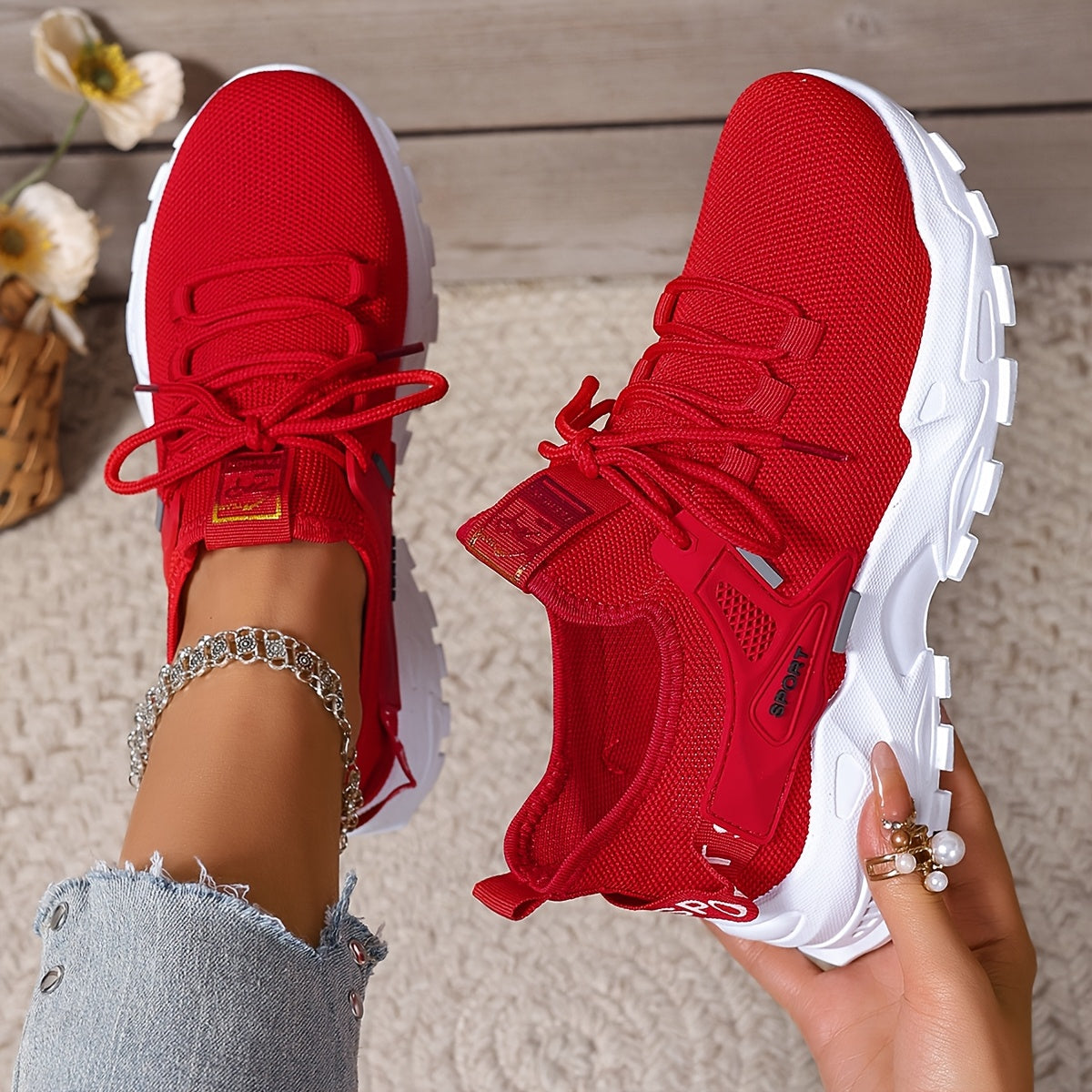 Women's Breathable Knit Sneakers Lightweight Casual Low-Top Running Shoes