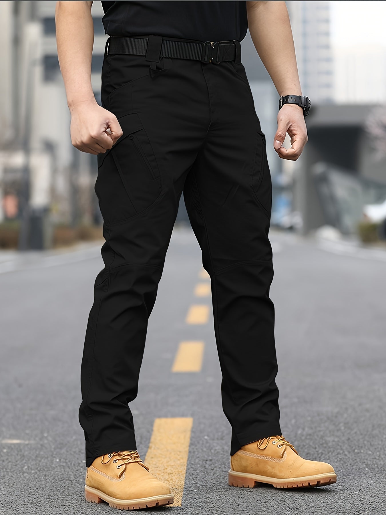 Men's Slim Tactical Pants Polyester All-Season Casual Outdoor Military Training