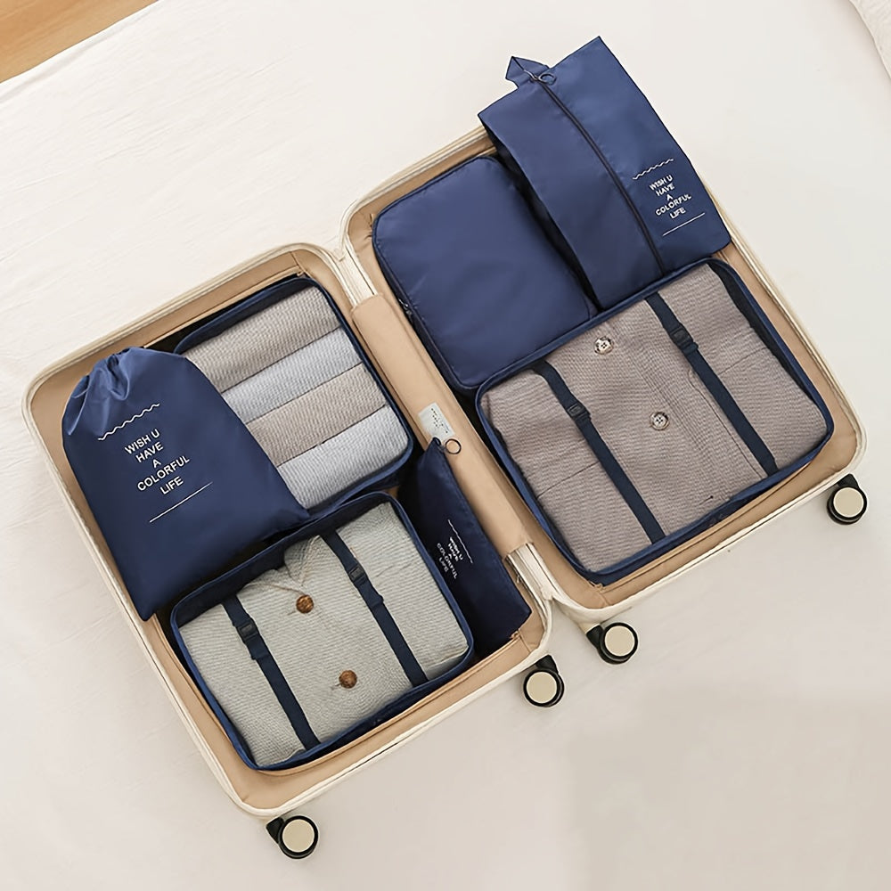 7-Piece Travel Storage Bag Set for Clothes Shoes Makeup Polyester Organizer