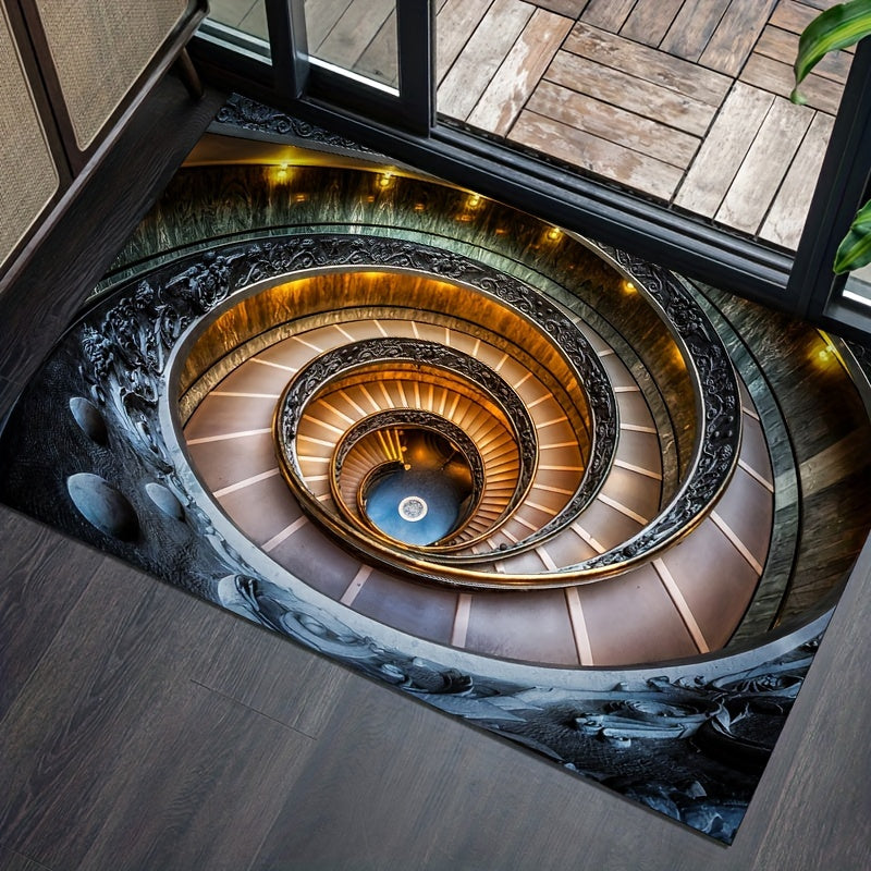 3D Spiral Staircase Pattern Area Rug for Living Room Bedroom Washable Door Mat