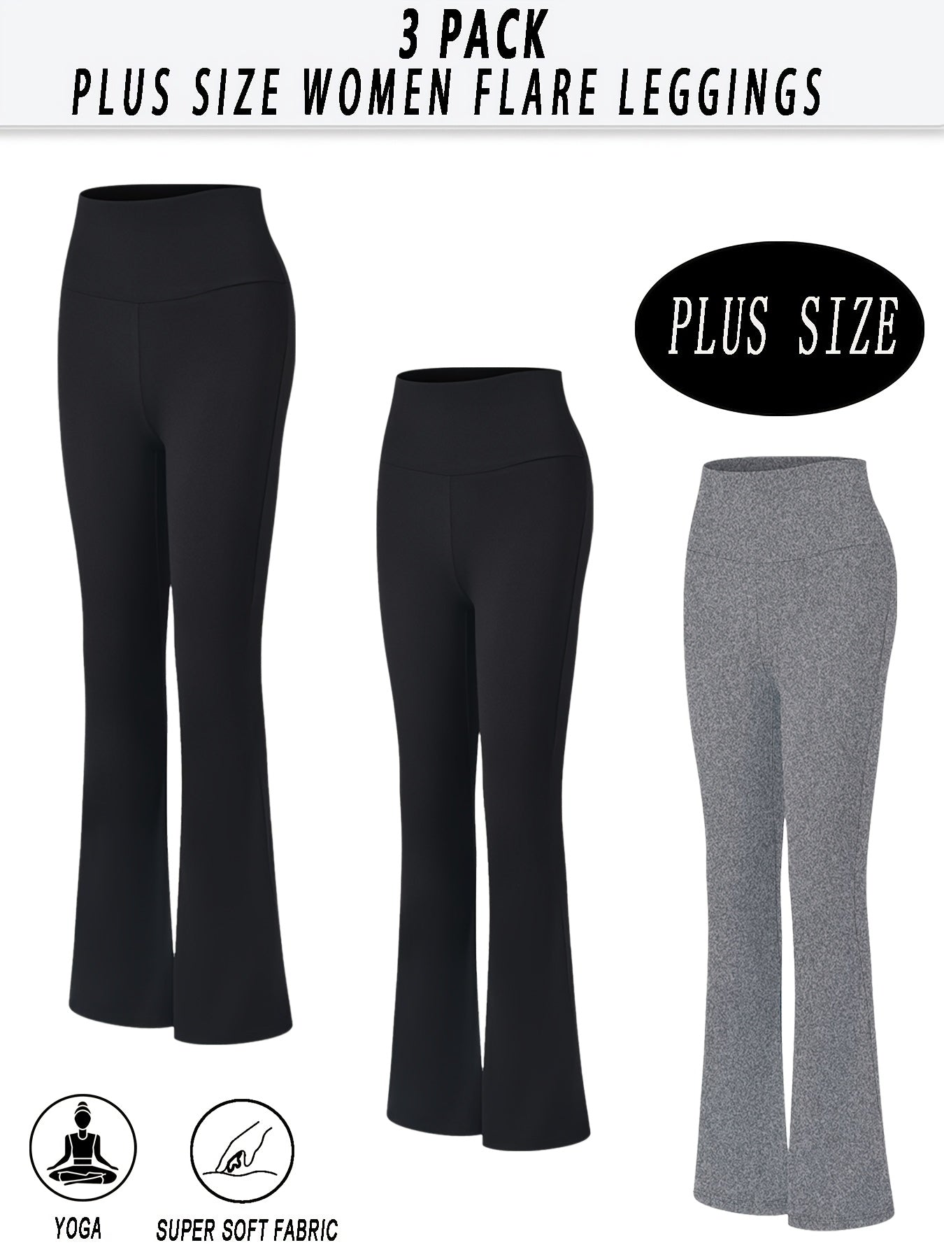 Plus Size Women's Soft High Waist Flare Pants Tummy Control Bootleg Leggings