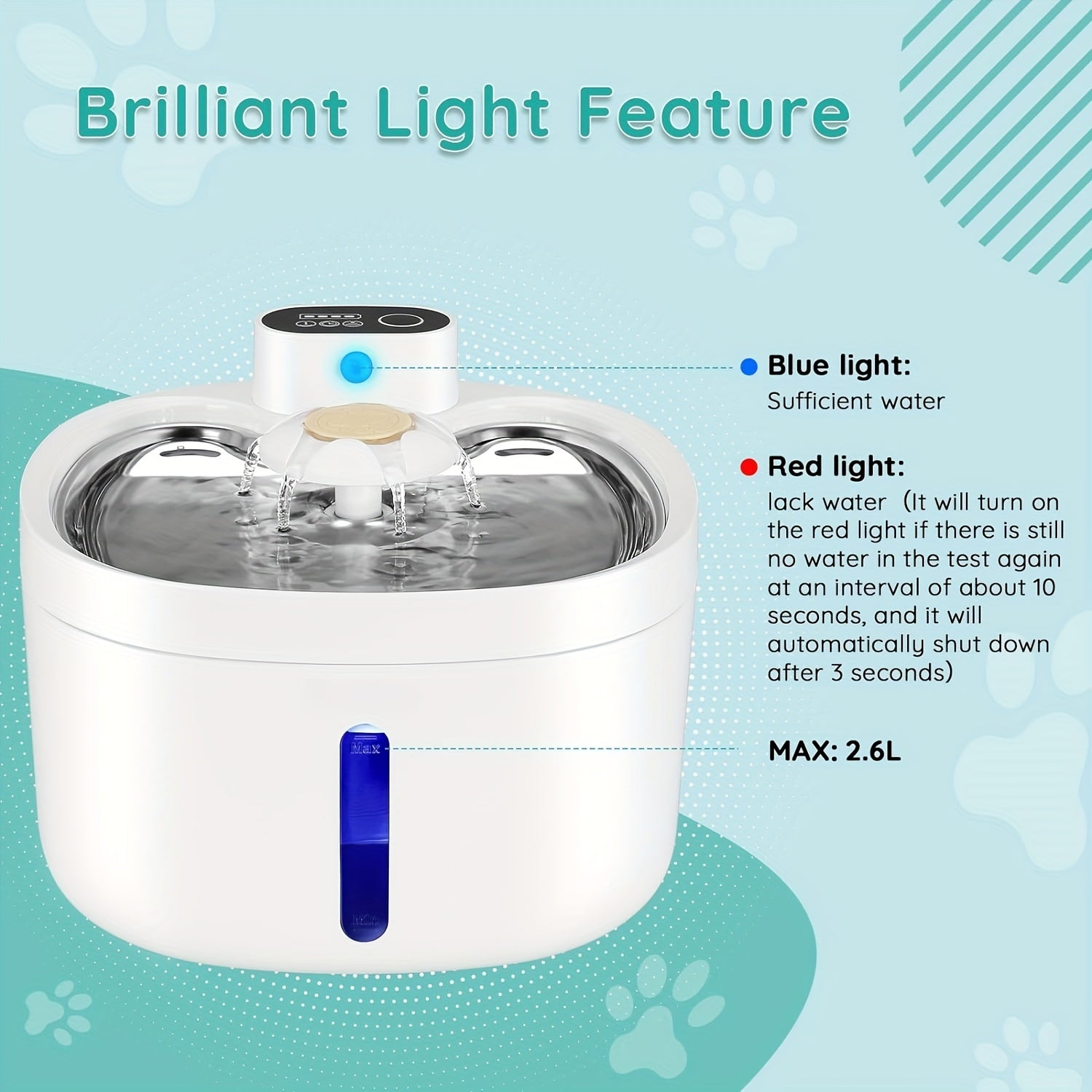 Wireless Automatic Pet Water Fountain 88oz 2.6L with Motion Sensor for Cats and Dogs