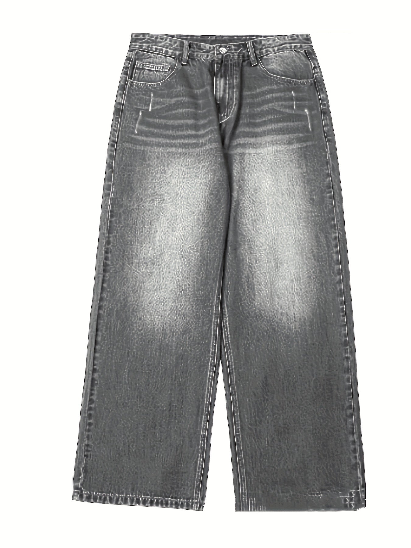 Men's Extra Long Loose Fit Denim Jeans with Geometric Pattern Cotton Blend Non Stretch Fabric Zipper Fly All Season