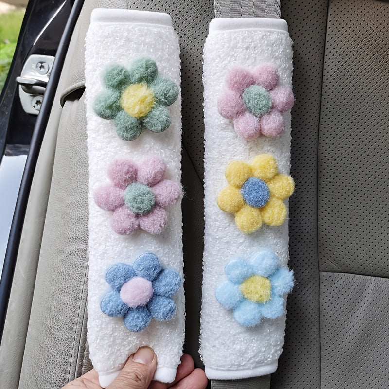 2pcs Cute Floral Car Seat Belt Shoulder Protectors Plush Insurance Covers