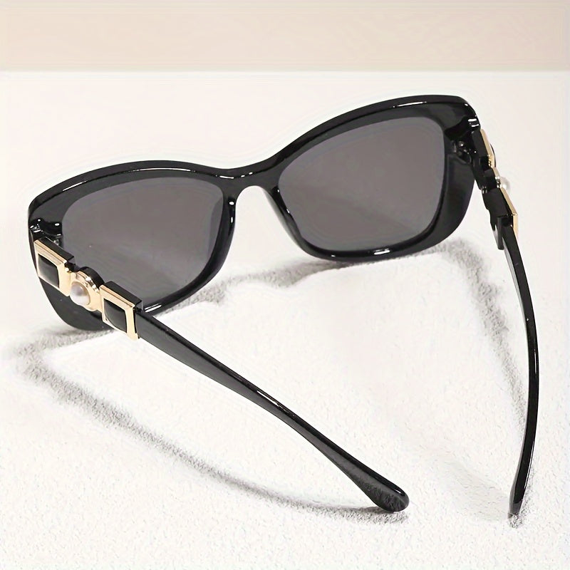 Women's Cat Eye Sunglasses with Faux Pearl Embellishments, PC Frame and Lens