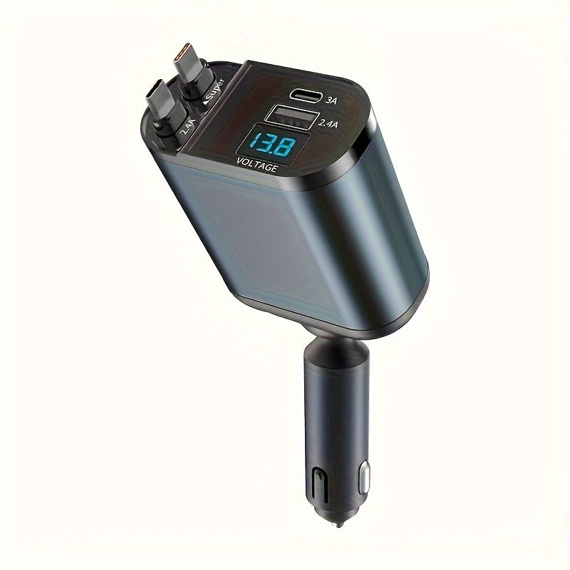 Universal 4-in-1 tezkor tortib olinadigan avtomobil zaryadlagichi USB Type-C kabeli