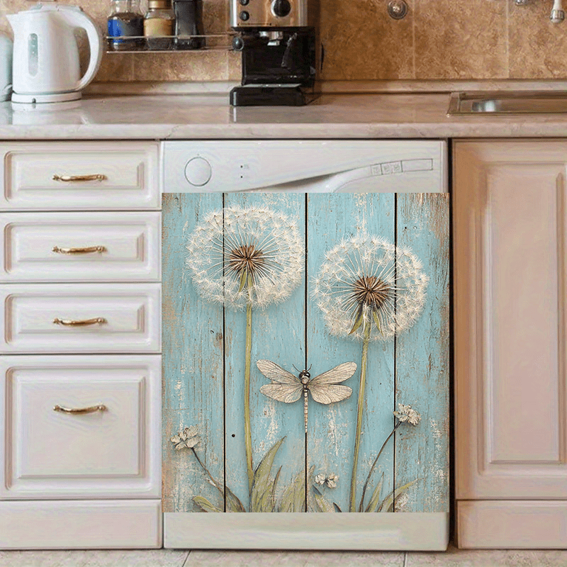 Yorqin ko‘k Dandelion va Dragonfly idish-tovoq magnit suv o'tkazmaydigan, dog‘ga chidamli oshxona dekoratsiyasi