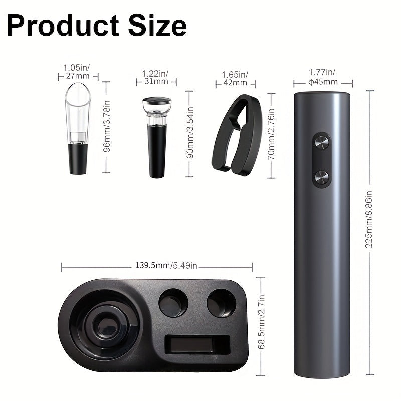 Electric Wine Opener Set with Foil Cutter and Vacuum Stopper for Wine Lovers
