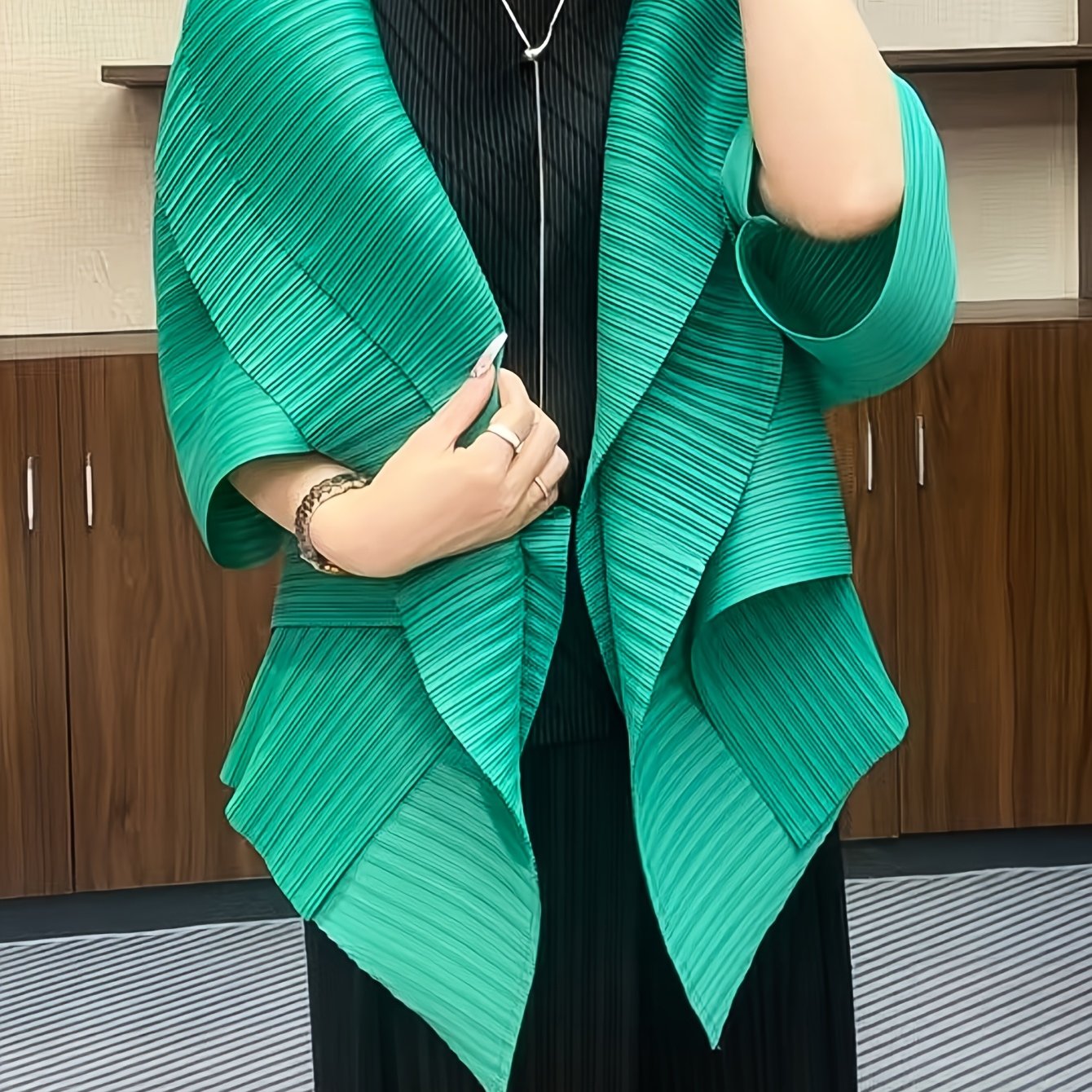 Plus Size Women's Blue Ribbed Cardigan Open Front Short Jacket Spring Fall Casual Formal