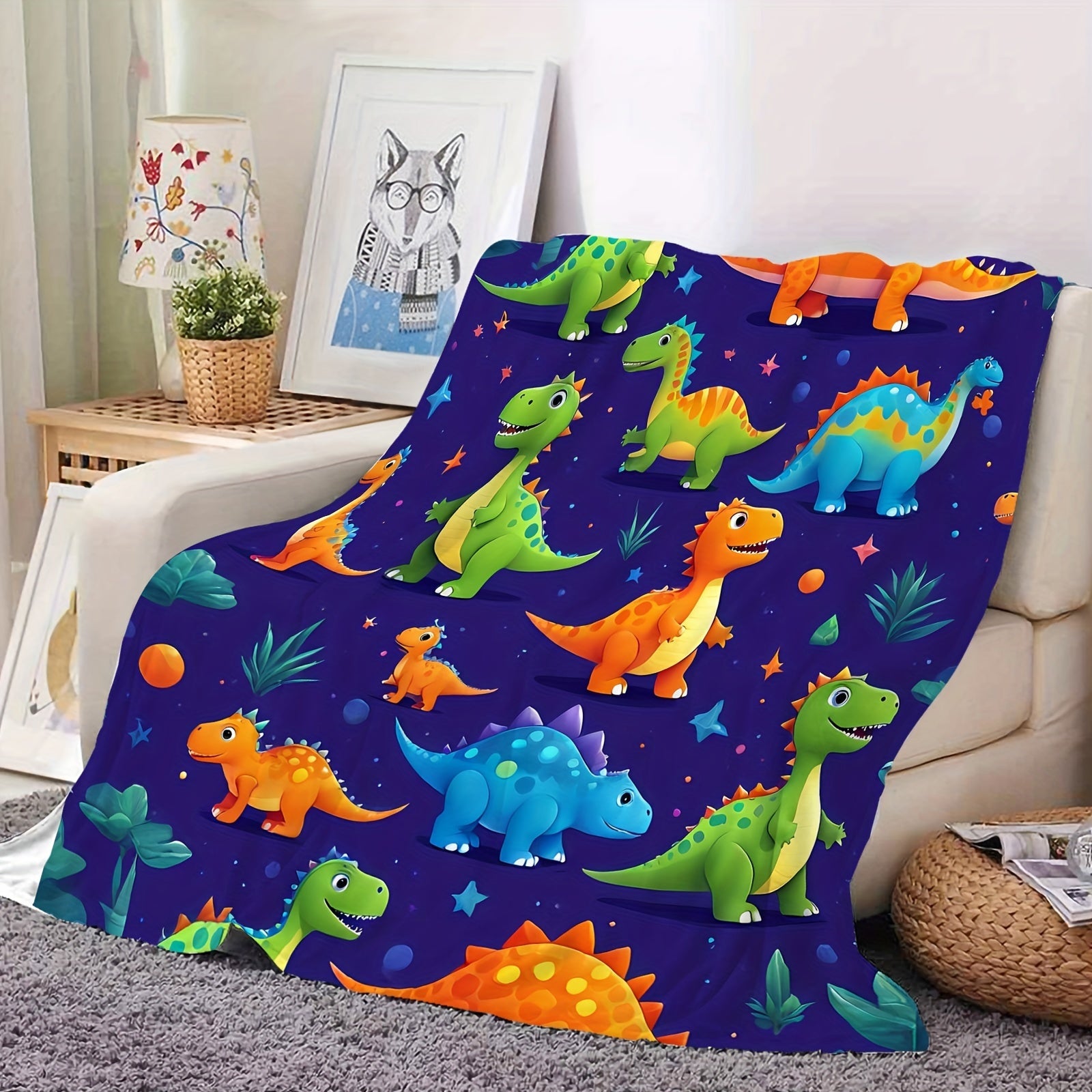 Dinosaur Fleece Blanket Cozy All-Season Warmth for Kids and Adults