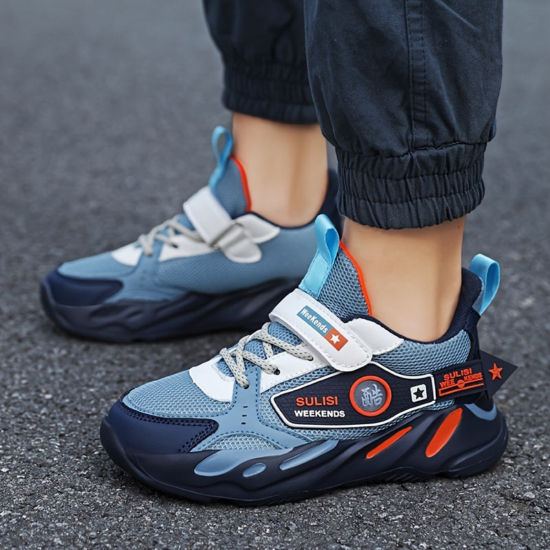 Детские спортивные кроссовки для мальчиков и девочек, дышащие сетчатые повседневные беговые туфли с застежкой-липучкой и подошвой из ЭВА