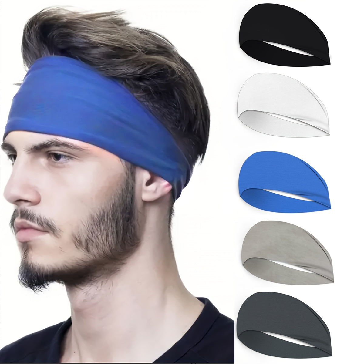 Men's Sports Sweat-Absorbent Headband Set of 5 for Running Fitness Yoga