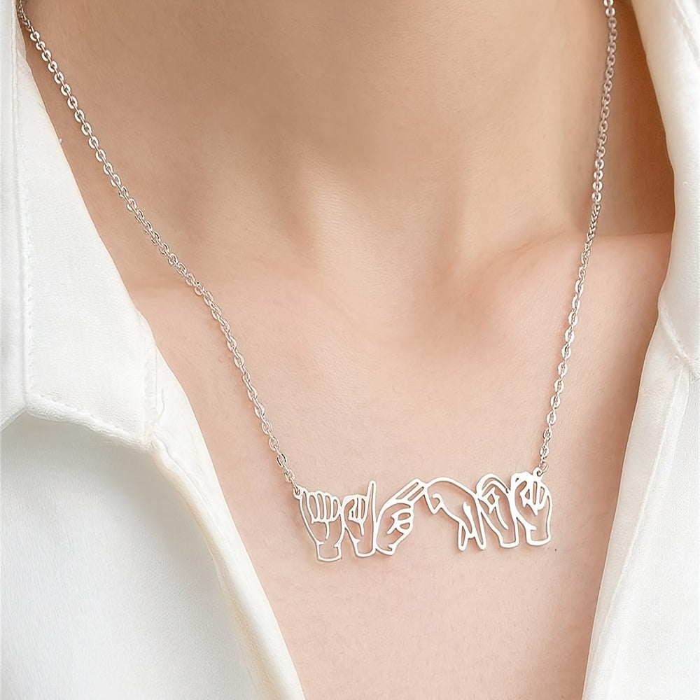 Персонализированное ожерелье с именем на жестовом языке, подвеска из нержавеющей стали с индивидуальным дизайном жеста, элегантное украшение для шеи для женщин, идеально подходит для повседневной носки и в качестве подарка.