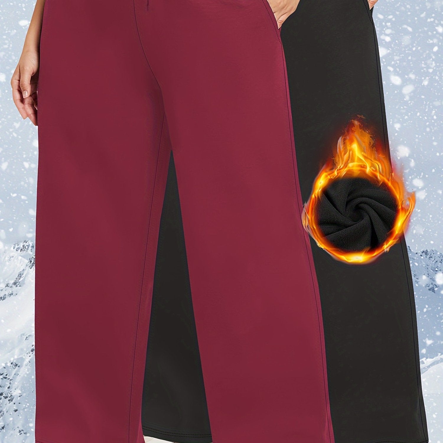 Plus Size Fleece-Lined Sweatpants for Women Solid Color Warm Activewear
