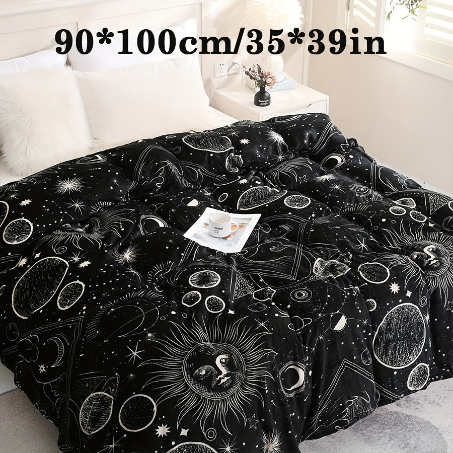 200GSM Flannel Blanket with Sun Moon and Planet Print Soft Warm Lounge Couch Travel Gift