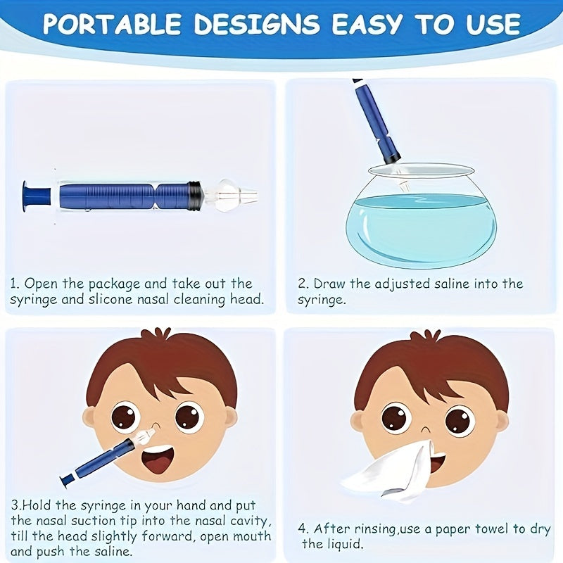 0-3 yoshdagi chaqaloqlar uchun to'rt dona burun aspiratorlari, BPA dan ozod plastikdan tayyorlangan. Xavfsiz so'rish shpritslari ko'k, shaffof va pushti ranglarda - yumshoq burun tozalash uchun ideal.