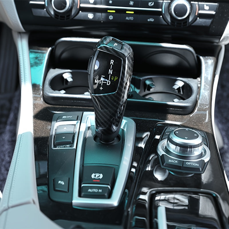 Car Carbon Fiber Look Gear Shift Panel and Knob Cover for BMW Vehicles