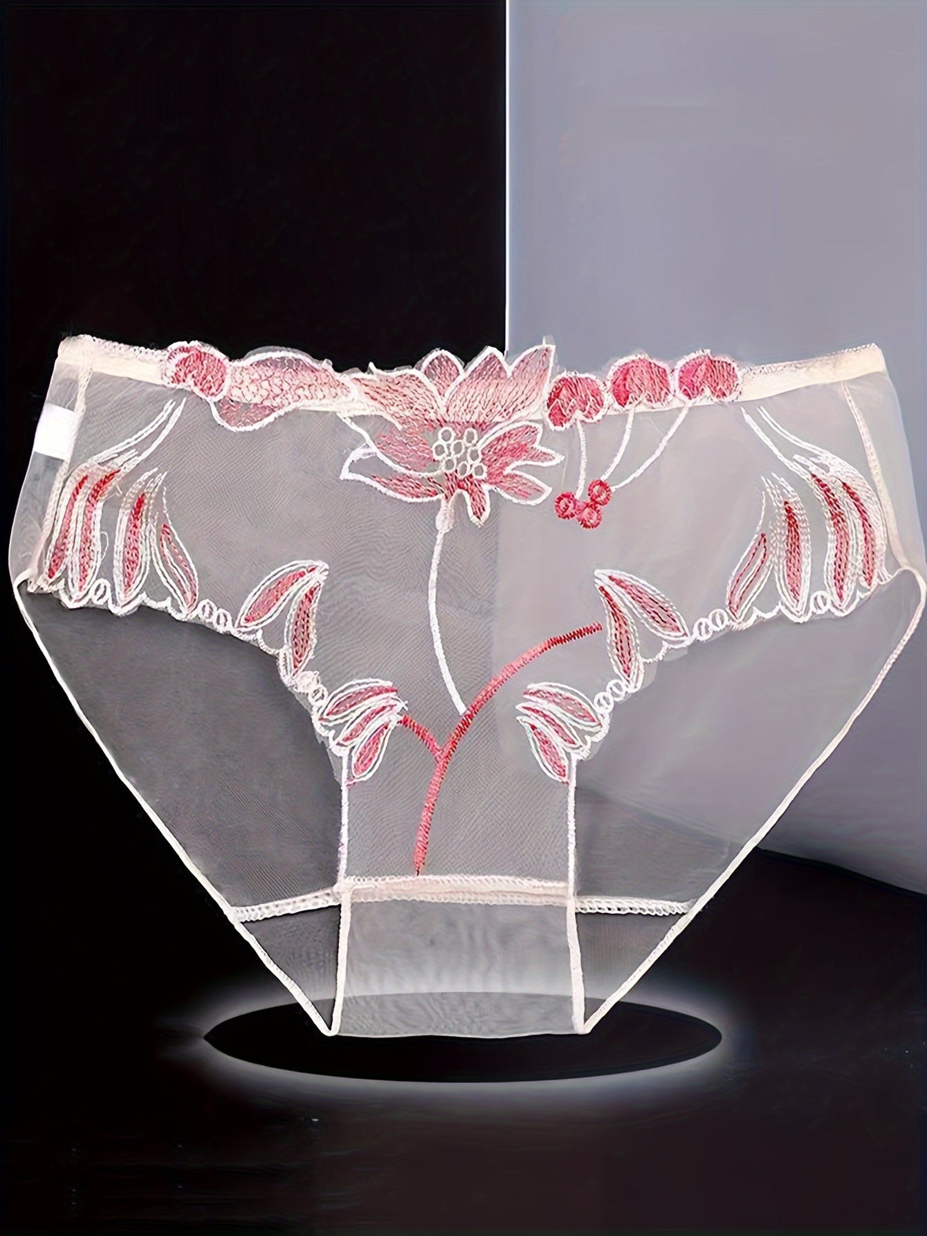 Women's Floral Embroidery Mesh Panties Sexy Lingerie Underwear