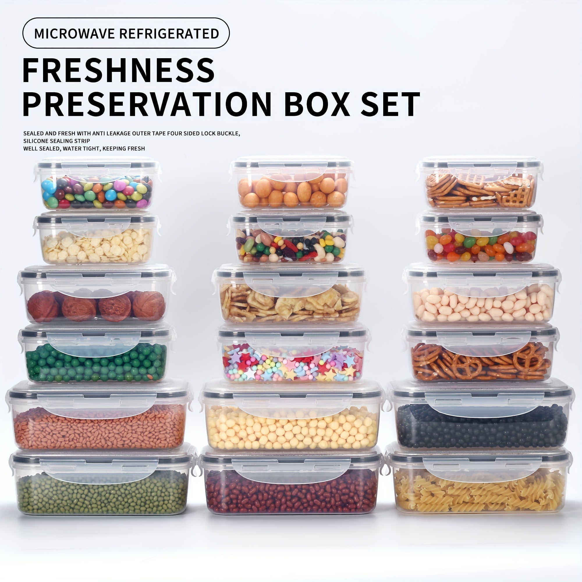 18-Piece Plastic Refrigerator Storage Containers with Microwave-Safe Lunch Boxes and Fruit and Vegetable Storage