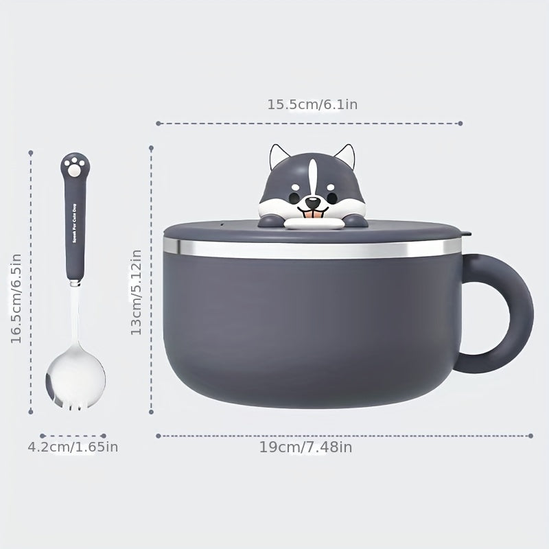 Stainless Steel Noodle Bowl with Dog Design Large Capacity for Pasta Salad and Breakfast