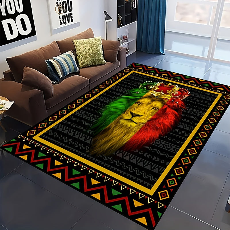 Non-Slip Polyester Rug with Vibrant 3D Lion King Print for Living Room or Bedroom