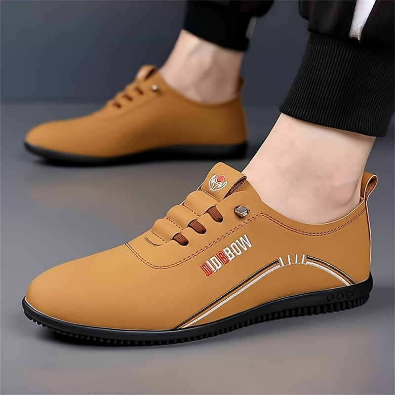 Men's Casual Sports Shoes Rubber Sole PU Upper Solid Color Lace-Up Pointed Toe All-Season