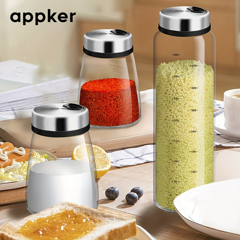 Clear Glass Spice Jars with Lids and Spoons 180ml 300ml 500ml Storage Containers
