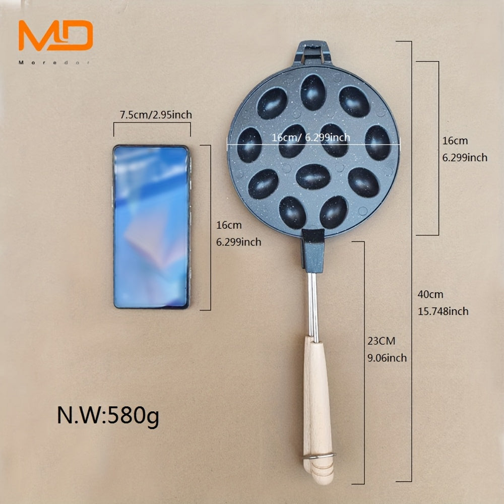 Gaz plitalari uchun 12 teshikli alyuminiy vafli tayyorlagich, elektrsiz, oson tozalash, yong‘oq shaklidagi keklar, pichoq shaklidagi qoliplar