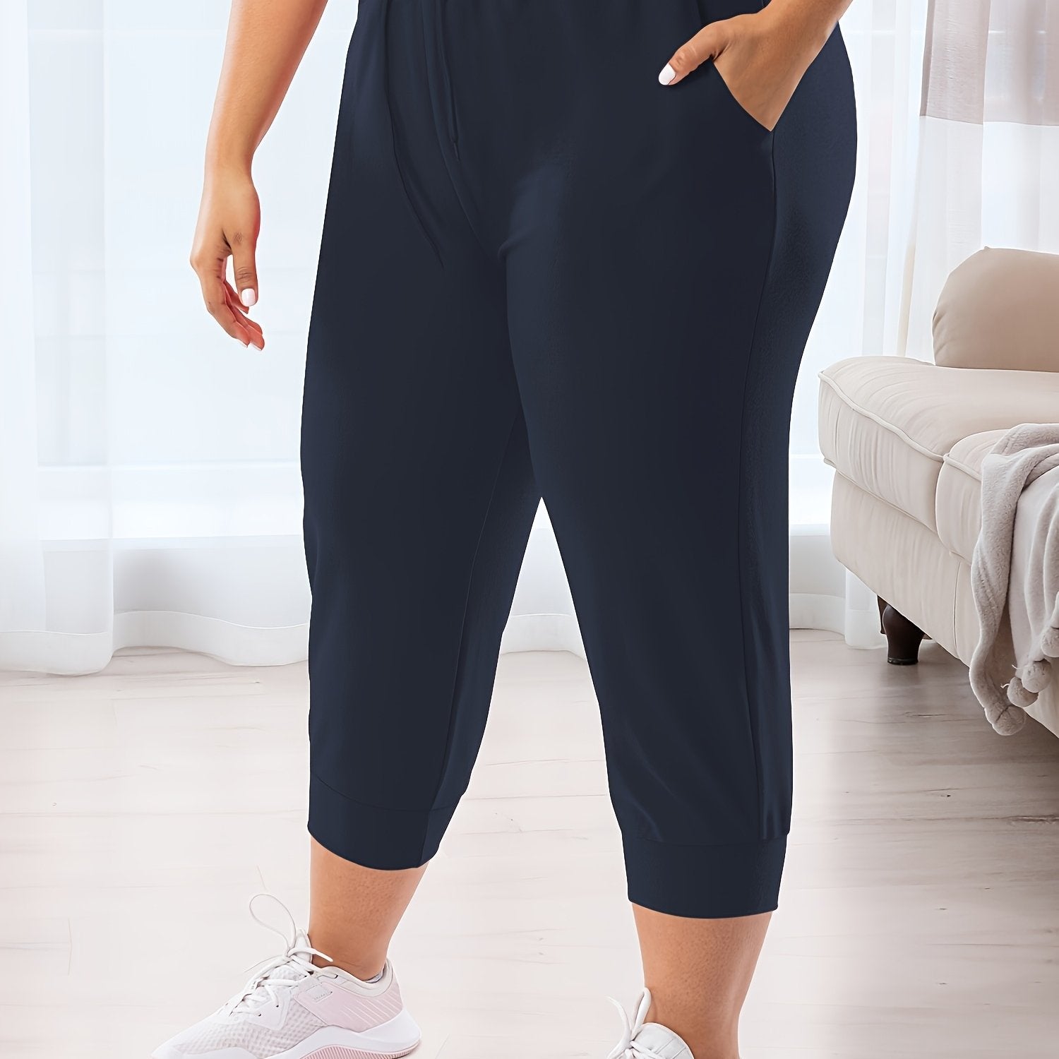 Plus Size Loose Fit Jogger Pants with Drawstring Waist and Pockets