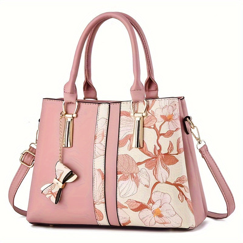 Floral Print PU Handbag with Spacious Crossbody and Zipper Closure