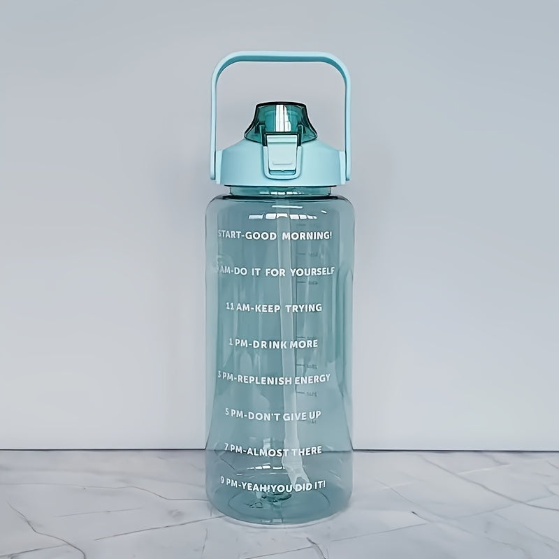 Sports Water Bottle with Straw and Time Marker, Durable Plastic, 24oz for Workout and Camping