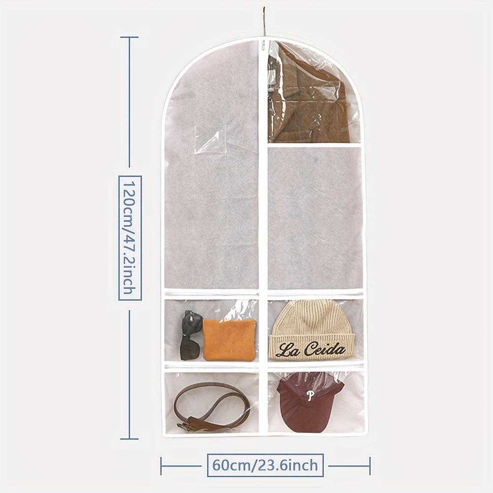 Funda de traje plegable blanca con múltiples bolsillos, bolsa de ropa a prueba de polvo para viajes y almacenamiento