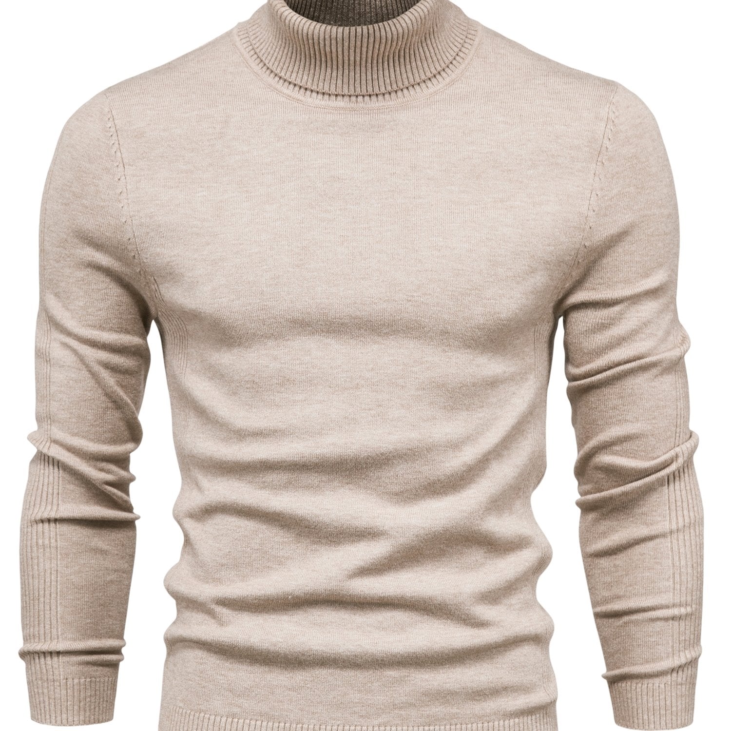 Suéter de cuello alto de viscosa de alta elasticidad para hombre, color sólido, estilo casual de invierno, ajustado