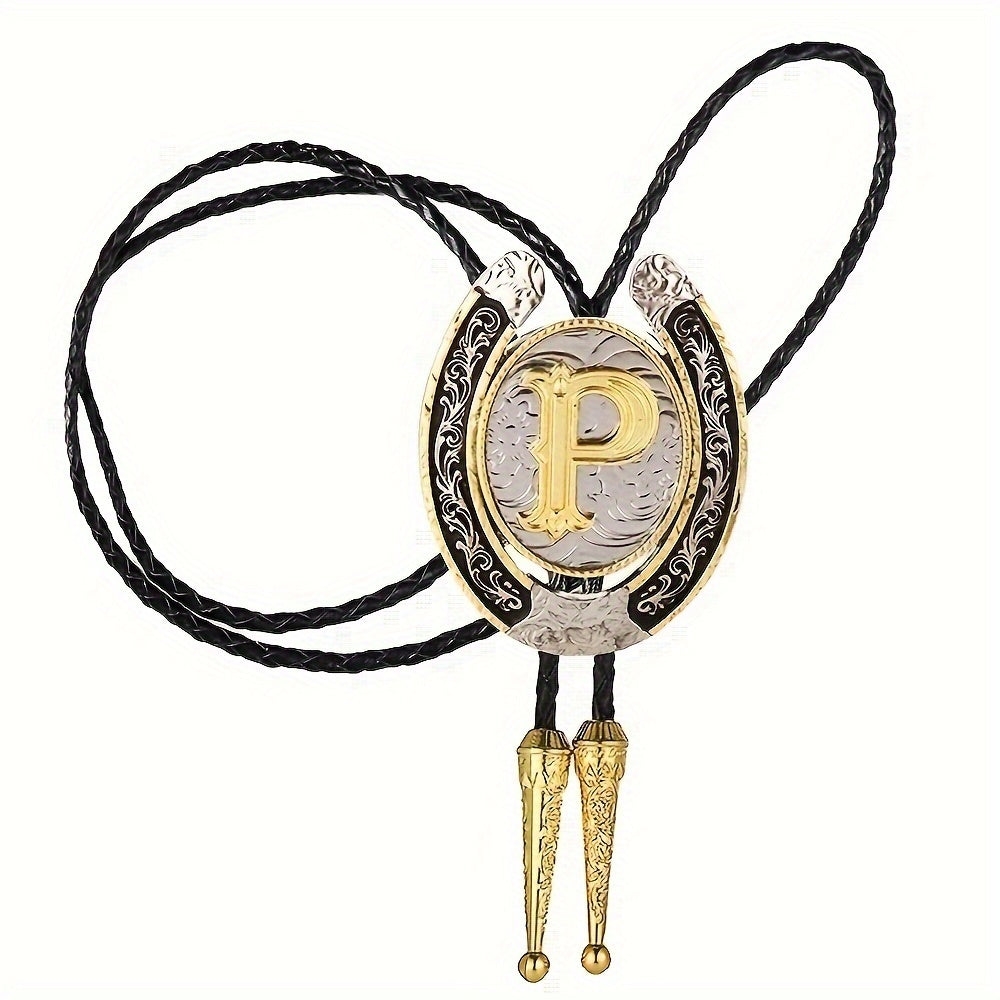 Men's Gold Round Tie with Letters A to Z Western Fashion Street Necklace Accessory