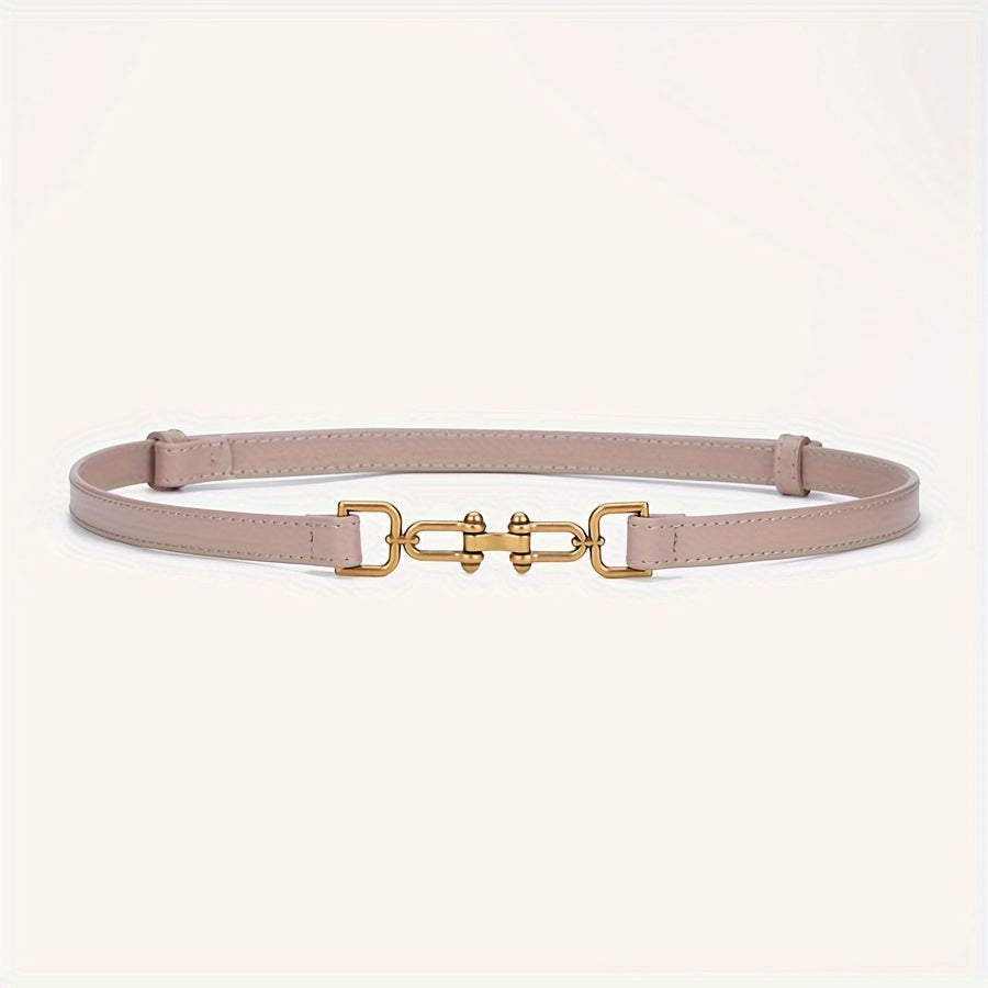 Women's Leather Thin Belt with Decorative Buckle Adjustable Waist Accessory