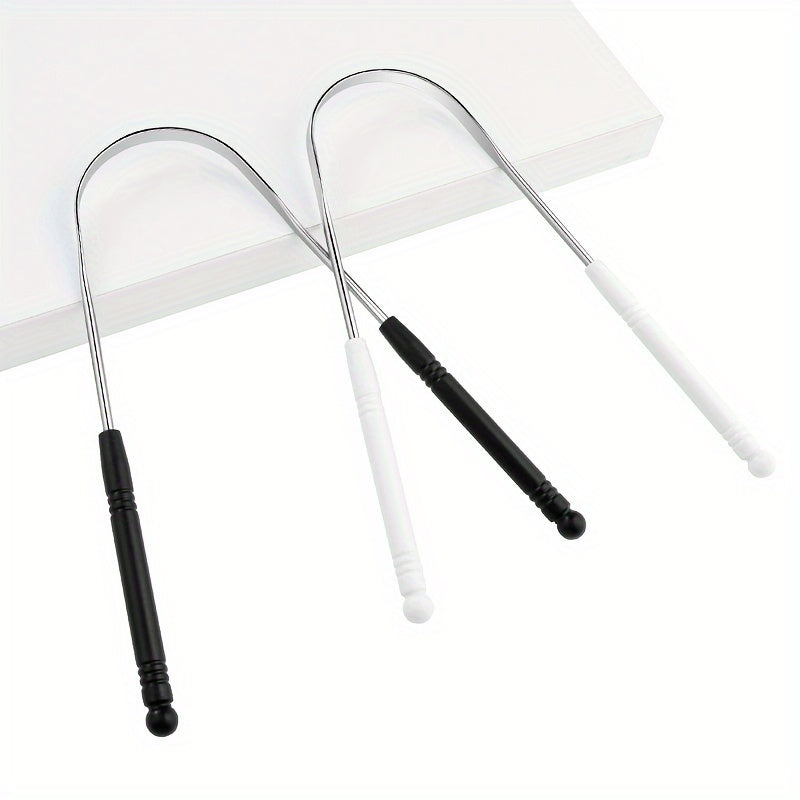 Adult Hypoallergenic Stainless Steel Tongue Scraper Multi-Color Handles Oral Hygiene