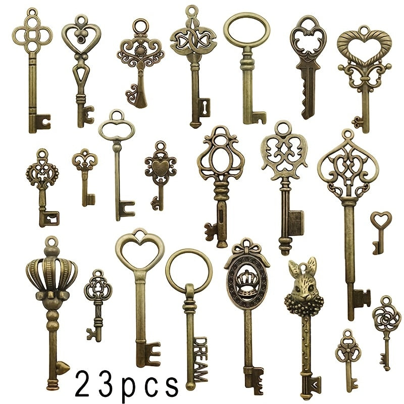 Set of 23 Vintage Skeleton Keys Antique Bronze Style for Crafts and Decor