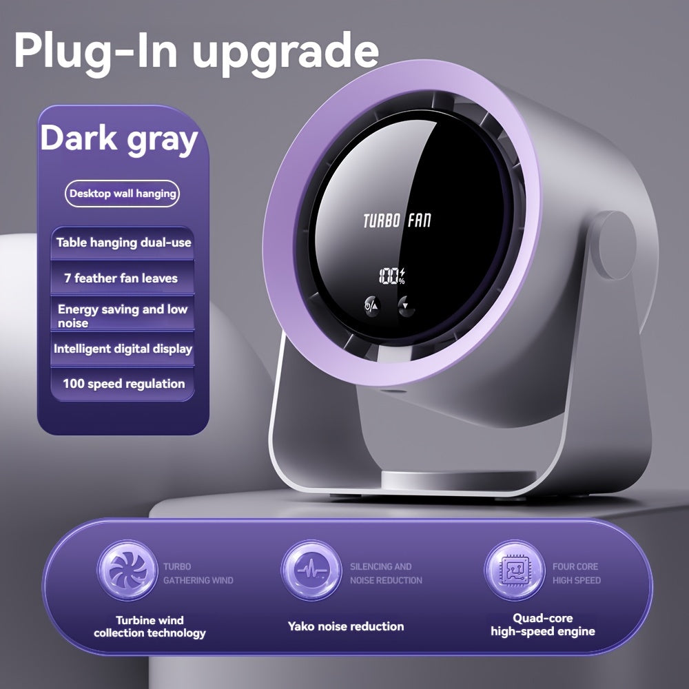 Высокоскоростной настольный вентилятор с LED-дисплеем, регулируемый угол, перезаряжаемый через USB