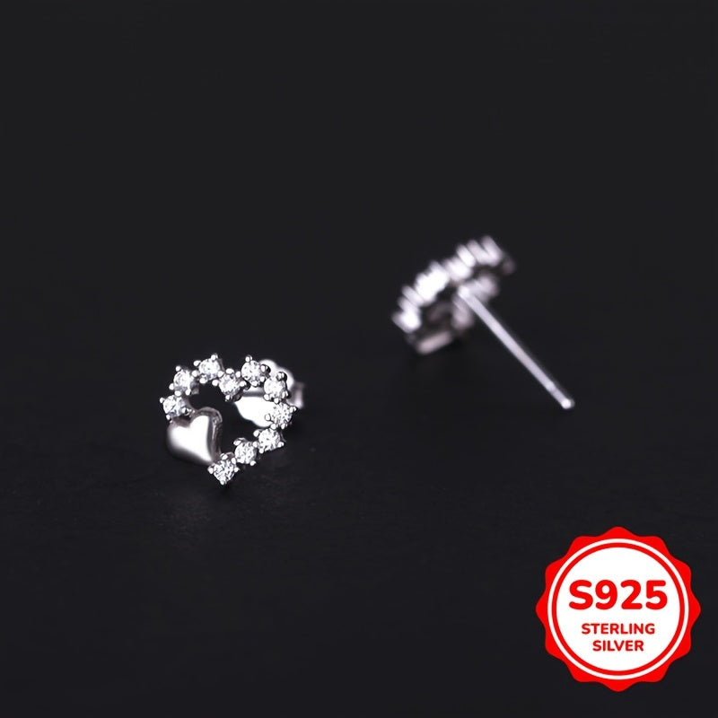 Women Heart-Shaped Silver Earrings with Synthetic Zirconia Jewelry Gift