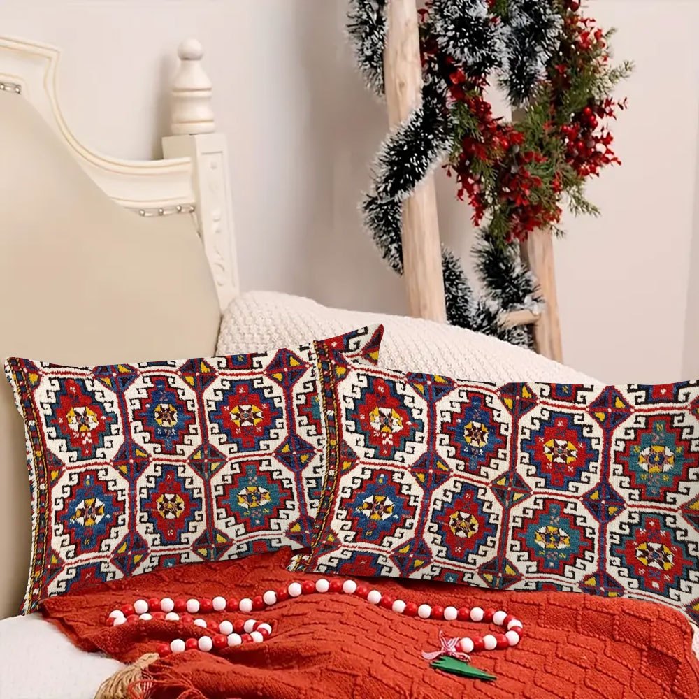 Set of 2 Anatolian Village Print Pillow Covers 50.8x30.5 cm Polyester Rectangular Decorative Cushions