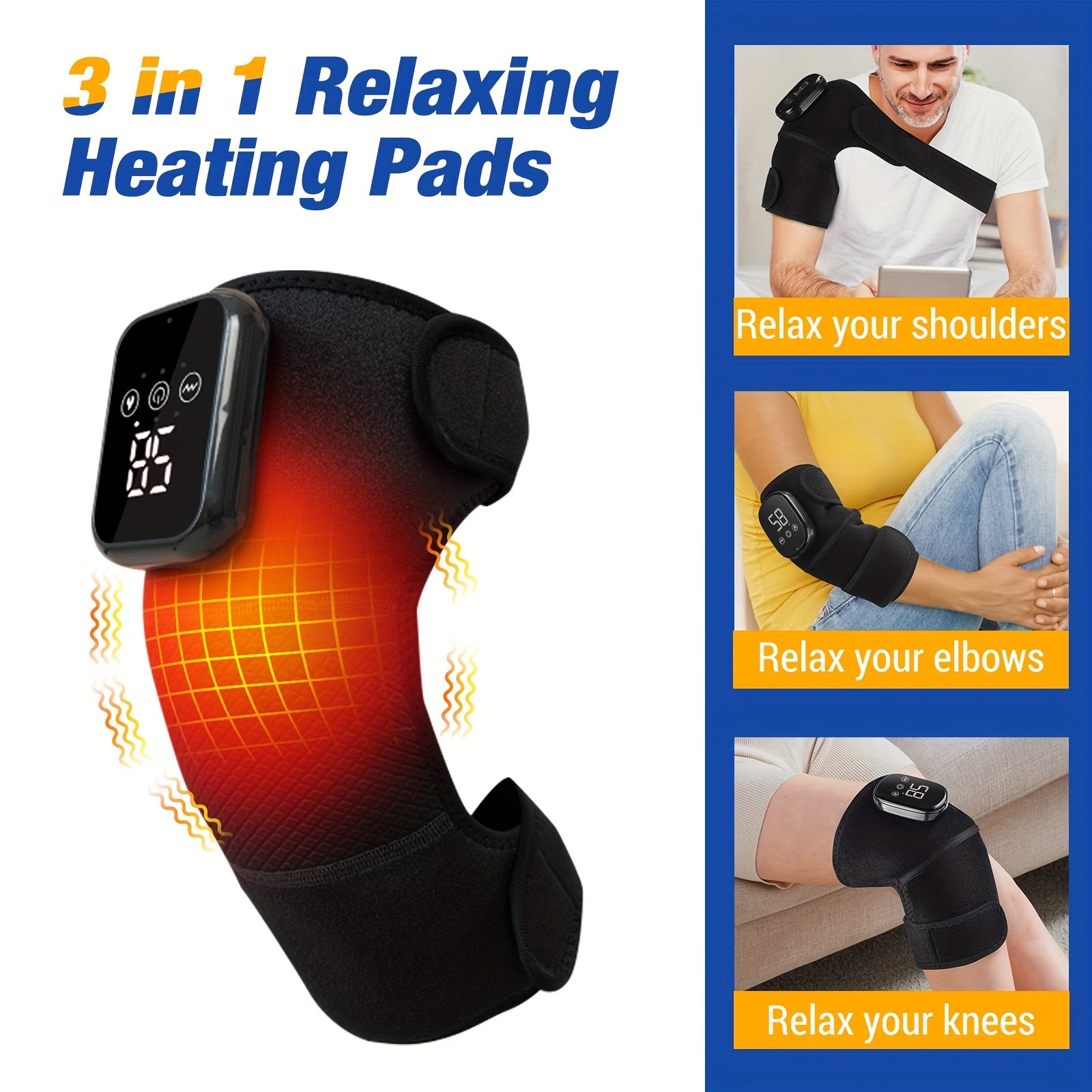 Cordless Knee Massager with 3 Heat Levels Vibration LED Touchscreen Auto-Off Timer